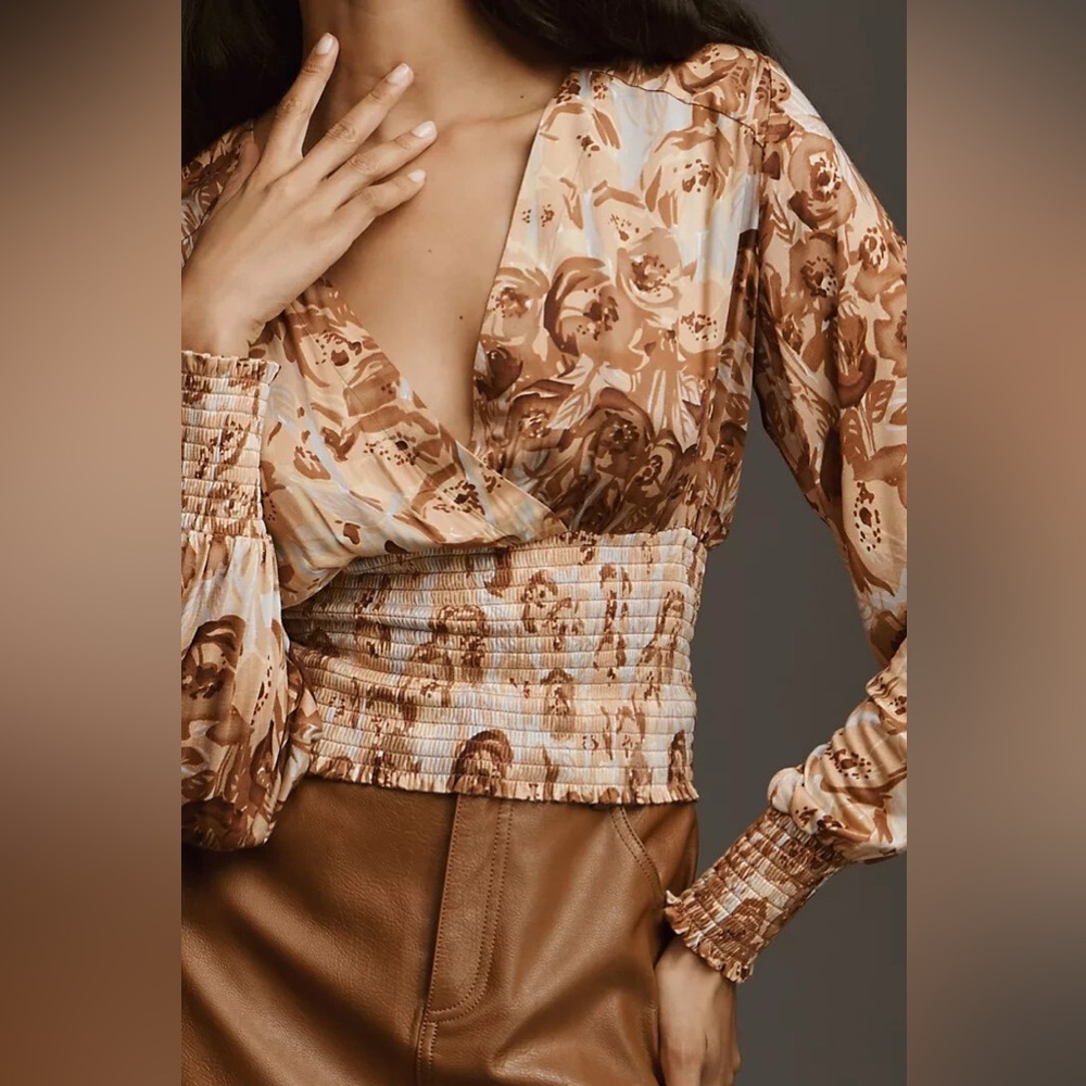 Anthropologie Tiny Valentina Long-Sleeve Printed Surplice Top